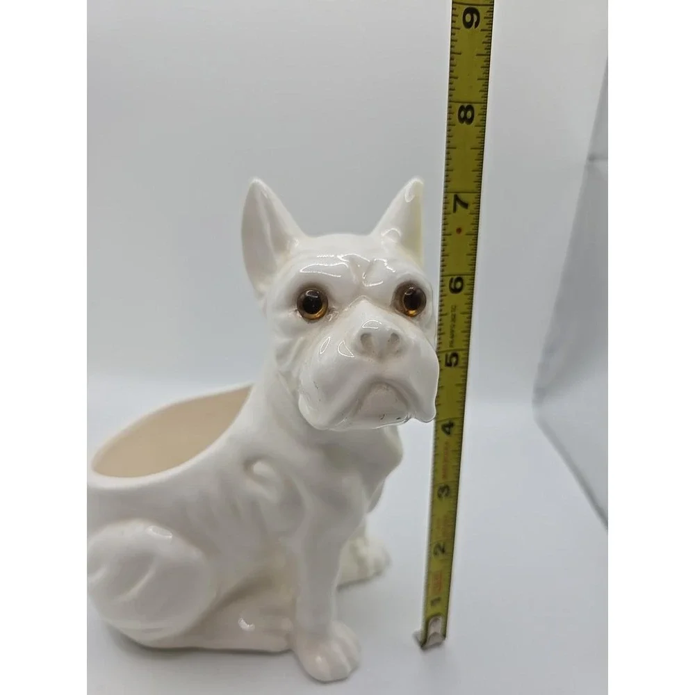Vintage Mid Century Bulldog Planter 1986 Rare Piercing Eyes White